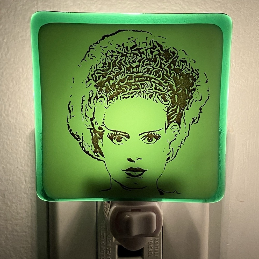Bride of Frankenstein / Night Light / Green Glass Tile / Elsa Lanchester /Signed